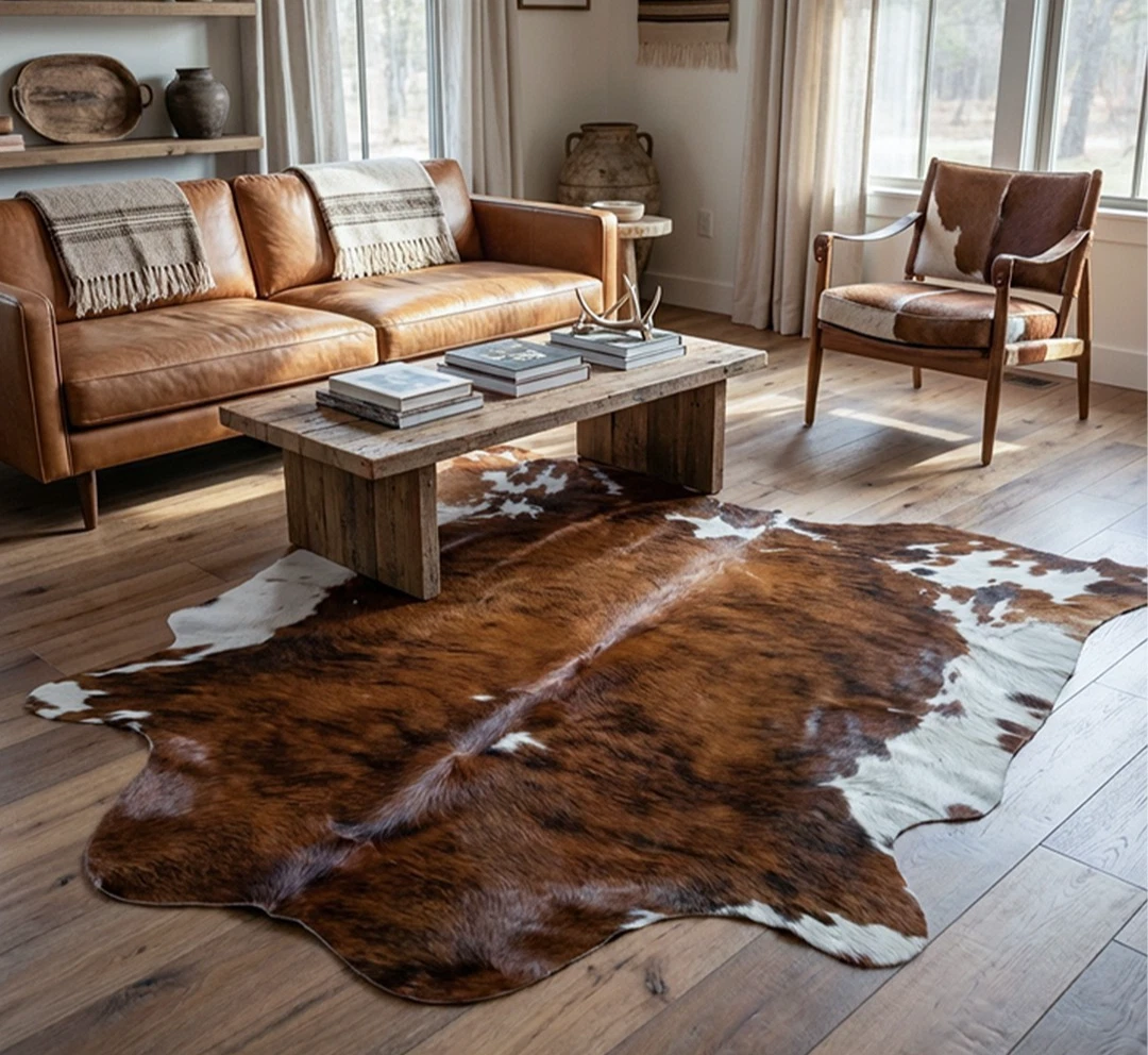 Hide rug displayed in a room